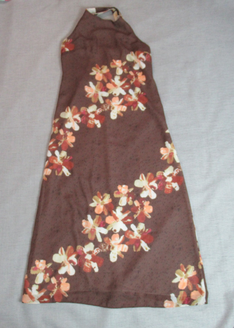 Vintage CDC Caren Desiree Company Dress Womens 8 Brown Floral Maxi Boho Chic Y2K
